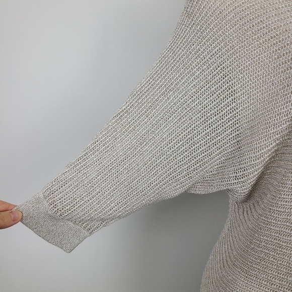 Express Cream Tan & Metallic Dolman Sleeve Knit Semi Sheer Sweater XS - Picture 4 of 16